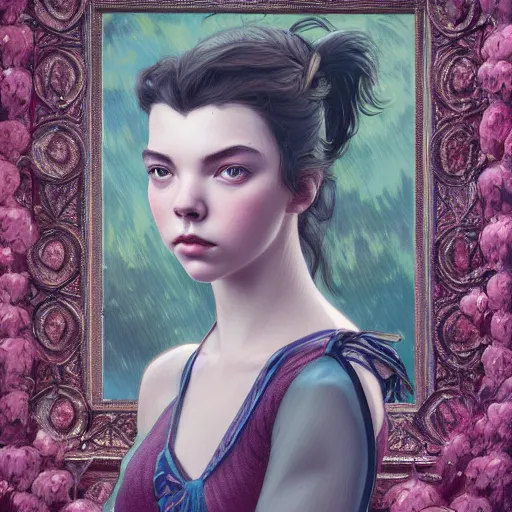 Prompt: portrait of Anya Taylor Joy highly detailed, digital painting, artstation, smooth, sharp focus, illustration, art by artgerm and greg rutkowski and alphonse mucha