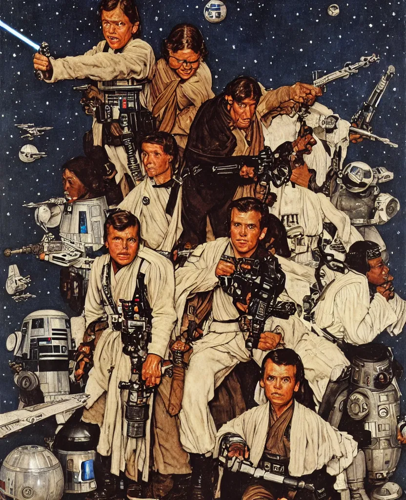 Image similar to star wars by norman rockwell, detailed painting, 8 k