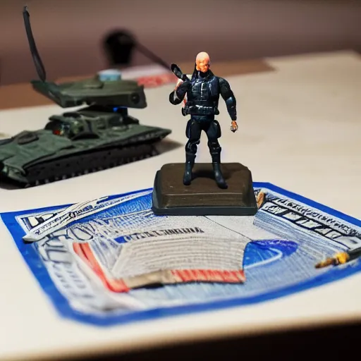 Prompt: gi joe action figure being audited by the irs