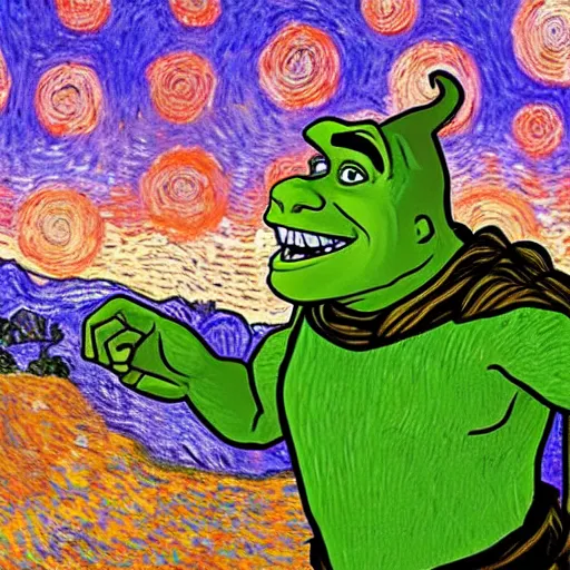 Image similar to shrek in the style of vincent van gogh