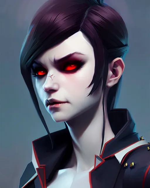 Image similar to hq rendering, dark vampire, character portrait, concept art, painterly, fanart, highly detailed in the style of overwatch by ilya kuvshinov, wenjun lin,