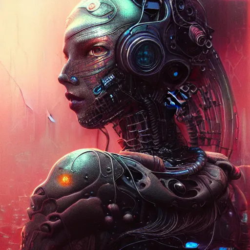 Prompt: a highly detailed long shot photo of cyberpunk female character by ayami kojima, elf, beksinski, giger, intricate, digital painting, artstation, concept art, smooth, sharp focus