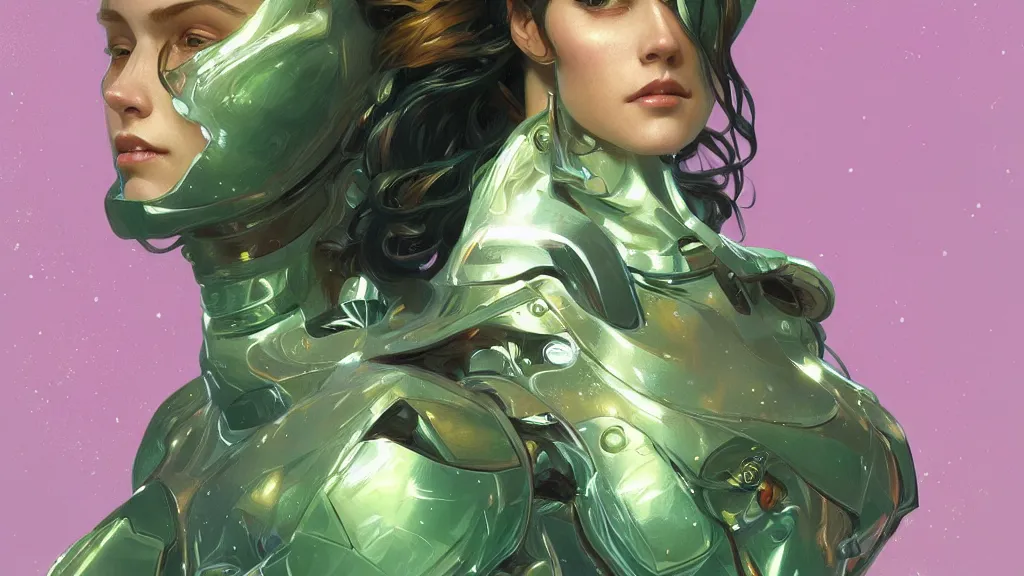 Prompt: Portrait of very very very very very very beautiful woman, spacesuit, green eyes, intricate, elegant, highly detailed, digital painting, artstation, concept art, smooth, sharp focus, illustration, art by felix kelly and greg rutkowski and alphonse mucha