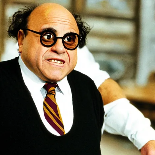 Image similar to Danny DeVito in the role of Harry Potter