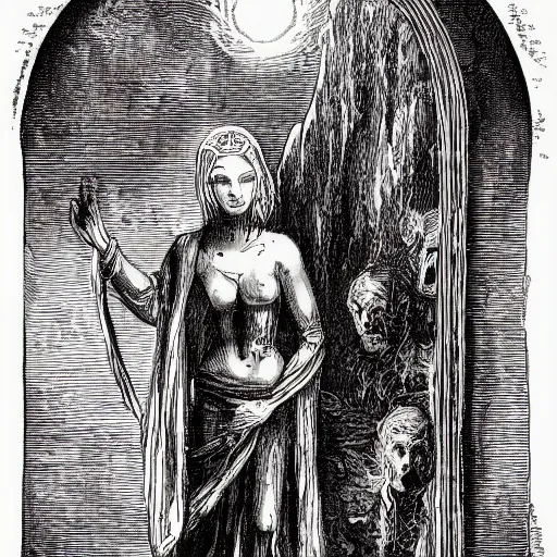 Image similar to illustrations of tarot cards in the style of gustave dore