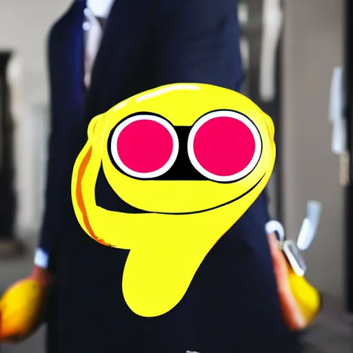 Image similar to an antropomorphic banana wearing a business suit