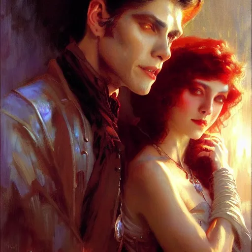 Image similar to attractive twenty first century vampire beautiful eyes. highly detailed painting by gaston bussiere, craig mullins, j. c. leyendecker 8 k