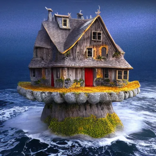 Image similar to a witches house on the ocean, epic scene, redshift render, cgi, hyper - detailed, photo - bash, 8 k post - production, masterpiece