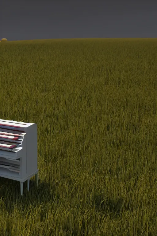 Prompt: a large organ in a field, trending on artstation, render, 3 d, octane, 4 k, 8 k, unreal engine, cinema 4 d