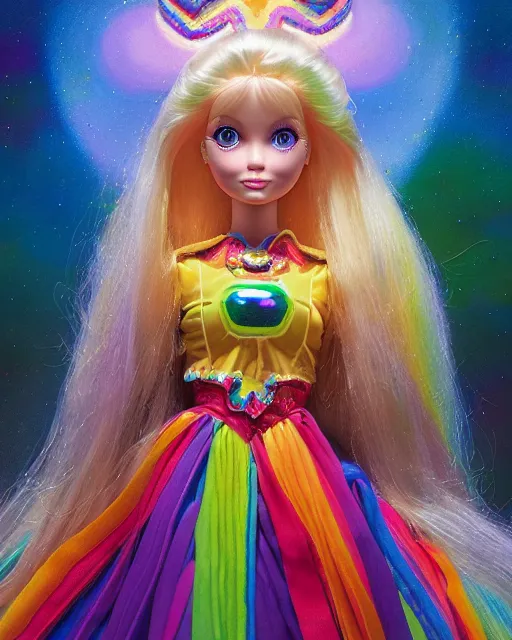 Image similar to rainbow brite portrait | highly detailed | very intricate | symmetrical | whimsical and magical | soft cinematic lighting | award - winning | closeup portrait | barbie doll | painted by donato giancola and mandy jurgens and ross tran | pastel color palette | featured on artstation