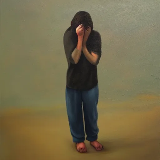 Image similar to the torment of isolation and solitude, oil on canvas