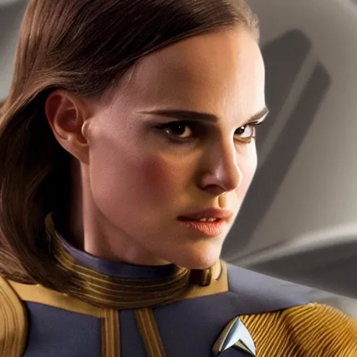 Prompt: Natalie Portman in Star Trek, (EOS 5DS R, ISO100, f/8, 1/125, 84mm, modelsociety, symmetric balance)