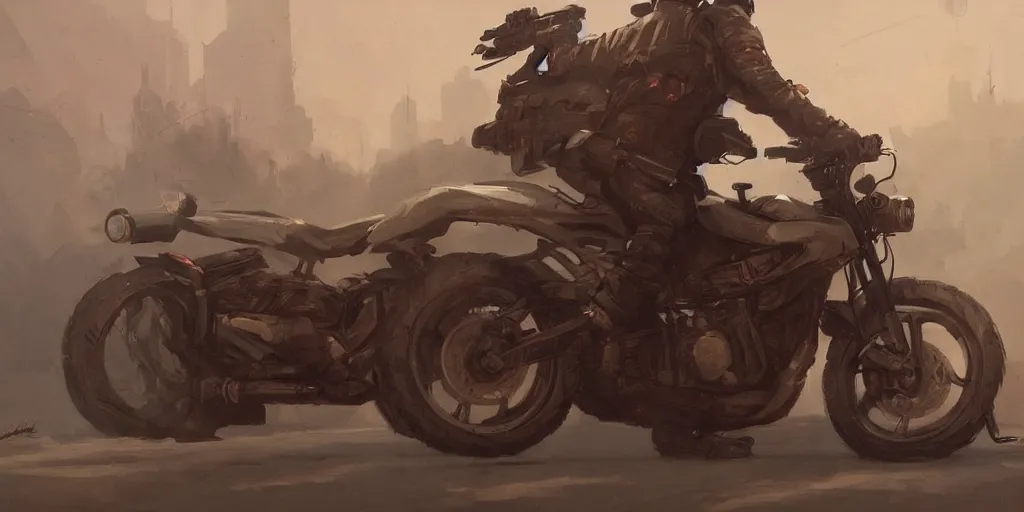 Image similar to a painting of a motorcycle trending on artstation in the style of greg rutkowski and akira