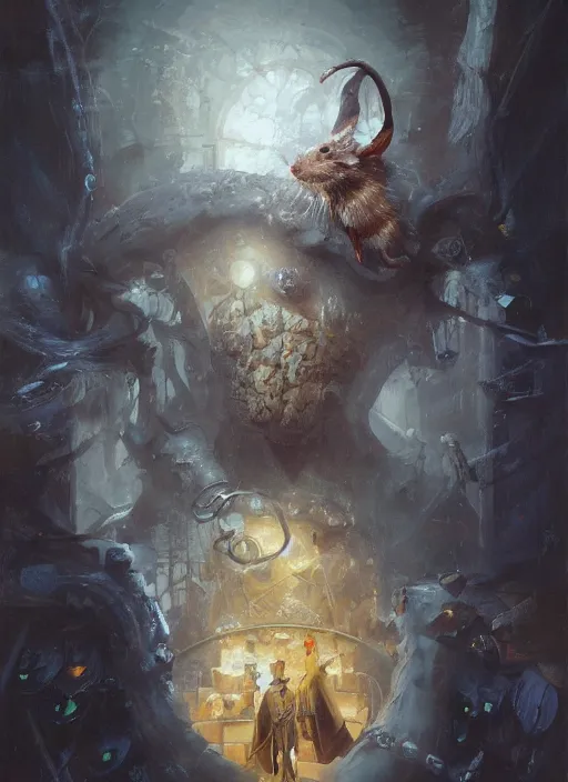 Image similar to Oil painting of a rat, portrait, D&D, Magic The Gathering, by Craig Mullins, Nekro, Victo Ngai, centered, symmetrical, 8k, sharp focus