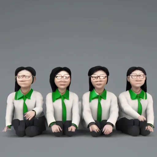 Image similar to 3D render of a group of happy asian mathematicians. Highly realistic. Highly detailed. High resolution. Dramatic. 8k