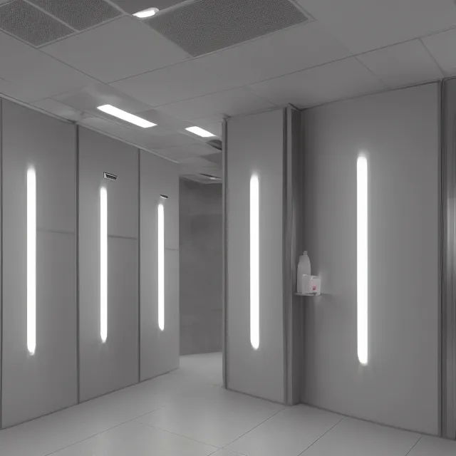 Image similar to a public restroom extending backwards infinitely, bright lighting, octane render, photorealistic, ultrawide shot