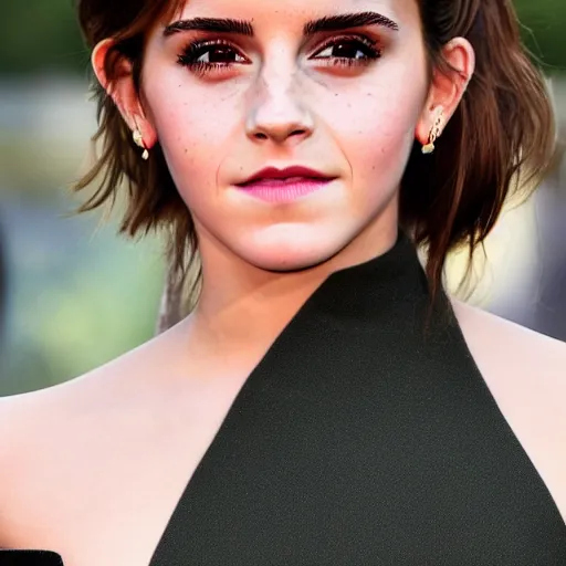 Image similar to emma watson mixed with kim kardashian, full - figure profile shot