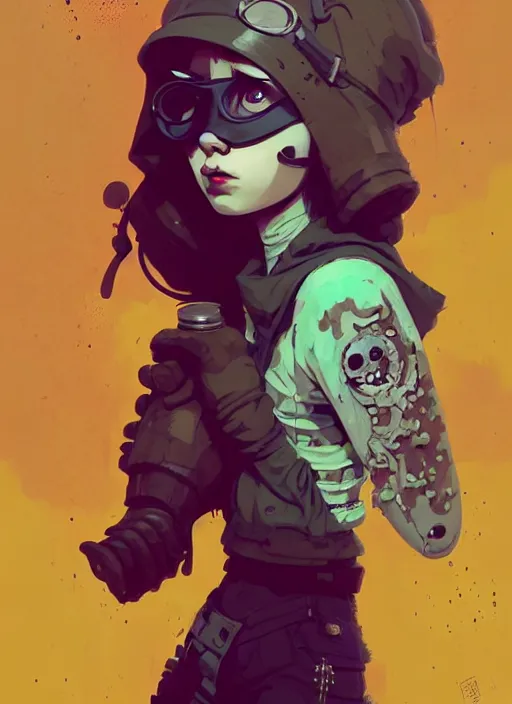 Image similar to highly detailed portrait of a sewer punk young lady by atey ghailan, james gilleard, by joe fenton, by greg rutkowski, by greg tocchini, by kaethe butcher, 4 k resolution, gradient yellow, black, brown and cyan color scheme, grunge aesthetic!!! ( ( dystopian graffiti tag wall in background ) )