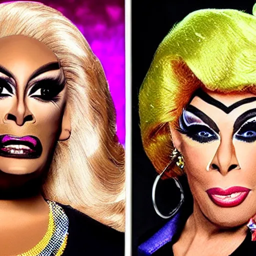 Image similar to donald trump in drag on ru paul's drag race