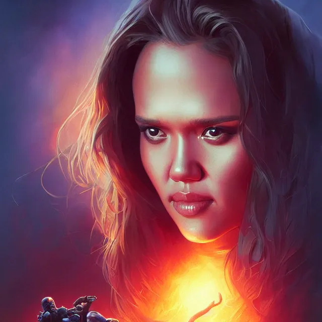 Image similar to the thing jessica alba john carpenter by stanley artgerm lau, wlop, rossdraws, frank frazetta, andrei riabovitchev, marc simonetti