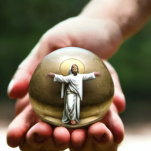 Image similar to jesus christ holding a small ball in each hand