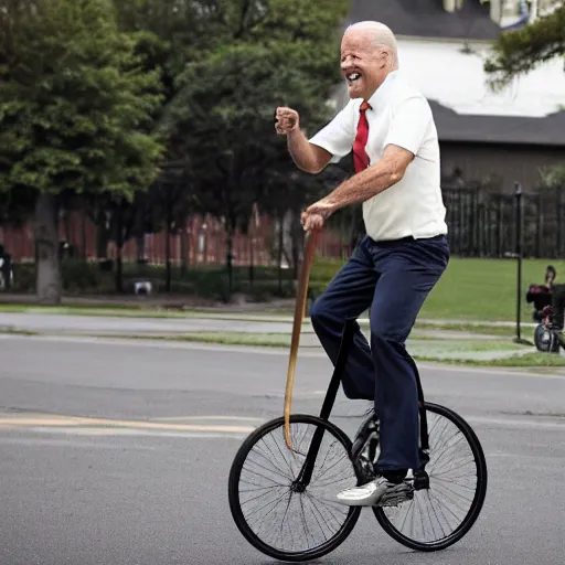 Image similar to a photograph of joe biden riding a unicycle