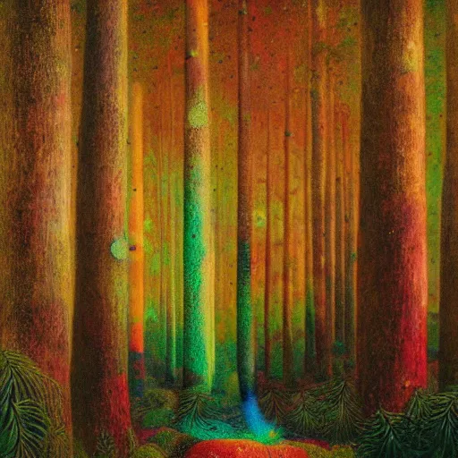 Image similar to psychedelic lush pine forest, outer space, milky way, amber eyes cat eyes designed by arnold bocklin, jules bastien - lepage, tarsila do amaral, wayne barlowe and gustave baumann, cheval michael, trending on artstation, star, sharp focus, colorful refracted sparkles and lines, soft light, 8 k 4 k