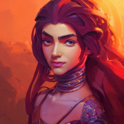 Image similar to beautiful female portrait, maya ali mage, gloomhaven, dynamic lighting, gaudy colors, octane render aesthetic, matte painting concept art, official fanart behance hd artstation by jesper ejsing, by rhads and makoto shinkai and lois van baarle and ilya kuvshinov and rossdraws