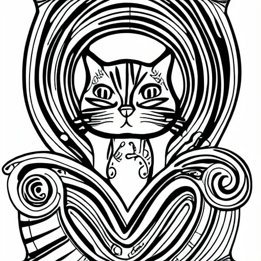 Image similar to tattoo sketch of a cat hugging the sun, on a canva, blackwork, ornamental, line art, vector,