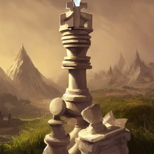 Image similar to a giant white chess bishop statue, battlefield background, bright art masterpiece artstation. 8 k, sharp high quality artwork in style of jose daniel cabrera pena and greg rutkowski, concept art by tooth wu, hearthstone card game artwork, chess piece