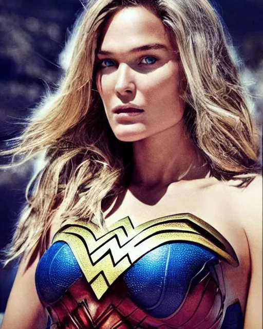 Prompt: bar refaeli as wonderwoman, detailed face, highly detailed, vogue cover photo