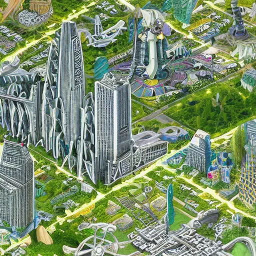 Prompt: vast detailed intricate solarpunk utopia green architecture sprawling metropolis with many crossing monorails