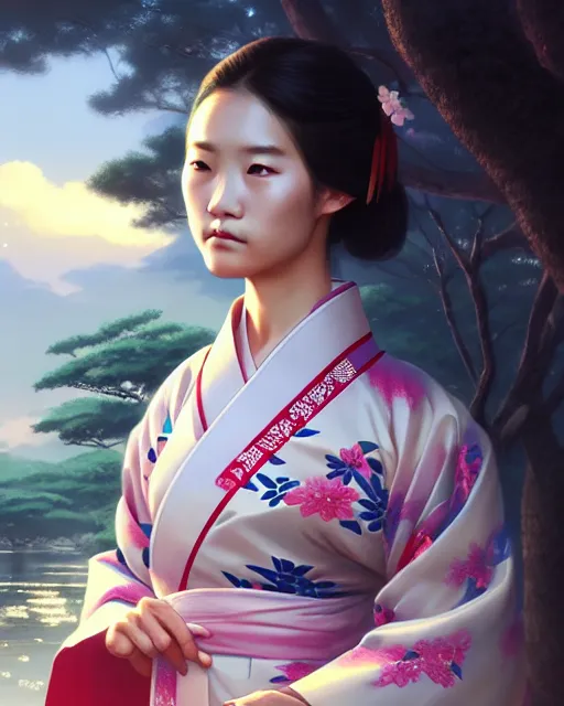 Image similar to a beautiful okinawa girl wear elegant yukata in festival | | summer night, realistic shaded, pleasant face, good looking, fine details, 4 k realistic, cryengine, realistic shaded lighting poster by greg rutkowski, magali villeneuve, artgerm, jeremy lipkin and michael garmash and rob rey