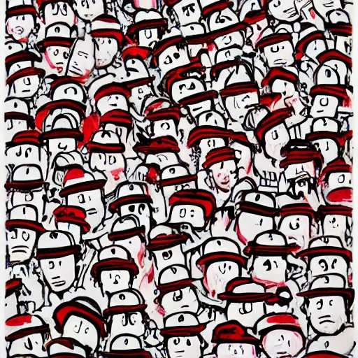 Image similar to Where's Waldo, in the style of Philip Guston