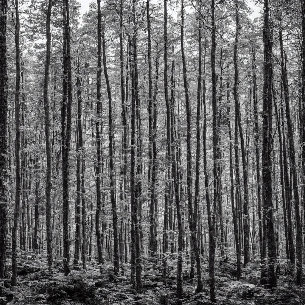 Prompt: monochrome photo of a swedish forest