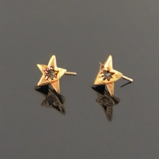 Image similar to bronze star shaped stone embroidered earrings, ultra realistic, clean,
