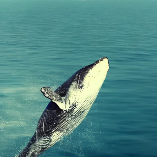 Prompt: a photorealistic whale jumping out of water while smoking a cigar, ultra realistic, octane render