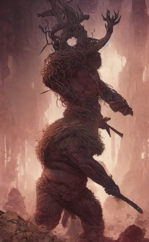 Image similar to last dwarf suvivor is decapitated by eleven of forest, front game card, drark, marvel comics, dark, intricate, highly detailed, smooth, artstation, digital illustration by ruan jia and mandy jurgens and artgerm and wayne barlowe and greg rutkowski and zdislav beksinski