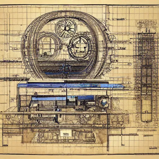 Prompt: blueprint of time machine, Da Vinci blueprints