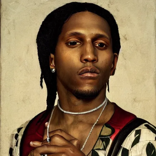 Image similar to a renaissance style portrait painting of a$ap rocky