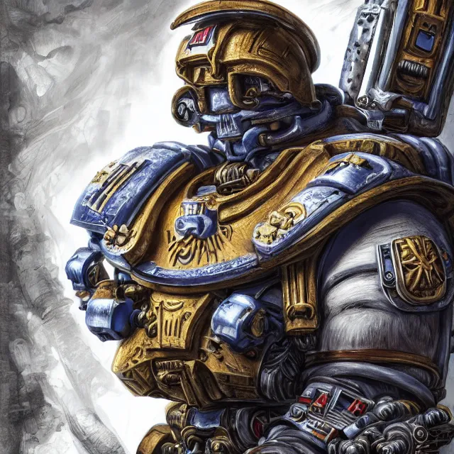Prompt: a portrait of a space marine from warhammer 4 0 k, an ultrafine hyperdetailed illustration by kim jung gi, irakli nadar, intricate linework, bright colors, octopath traveler, final fantasy, unreal engine 5 highly rendered, global illumination, radiant light, detailed and intricate environment
