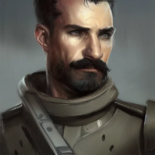 Image similar to portrait of a man by greg rutkowski, british features, short black hair in military style, moustache, perfect military composure, wearing gray imperial captain uniform, star wars expanded universe, he is about 4 0 years old, highly detailed portrait, digital painting, artstation, concept art, smooth, sharp foccus ilustration, artstation hq