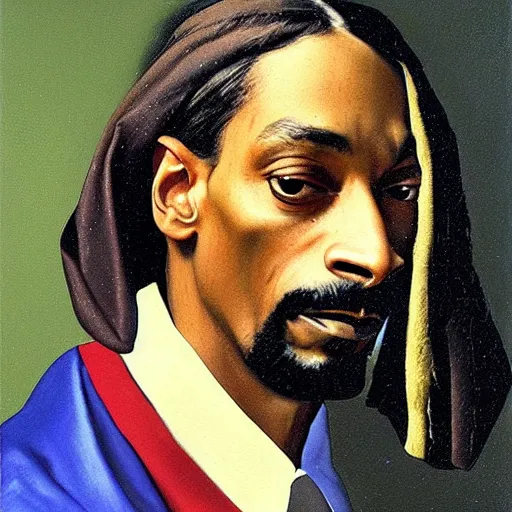 Prompt: a portrait painting of Snoop Dogg, by Vermeer