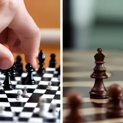 Image similar to Master of evil playing versus a tiny rabit in a game of chess