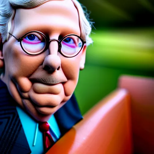 Image similar to photograph portrait of Mitch McConnell sitting on a park bench, sigma 85mm f/1.4, 4k, depth of field, high resolution, 4k, 8k, hd, full color