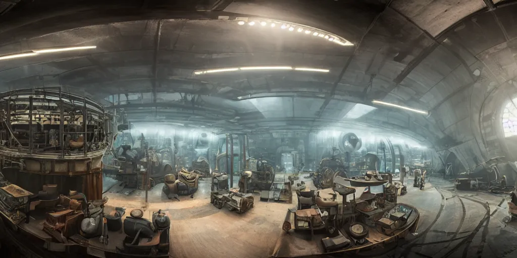 Prompt: 3 6 0 x 1 8 0 hdri panorama of a dieselpunk submarine interior set design, cinematic lighting, color contrast, arri alexa, anamorphic bokeh, professional lighting, 4 k, photographed by erik johansson, graded with davinci resolve