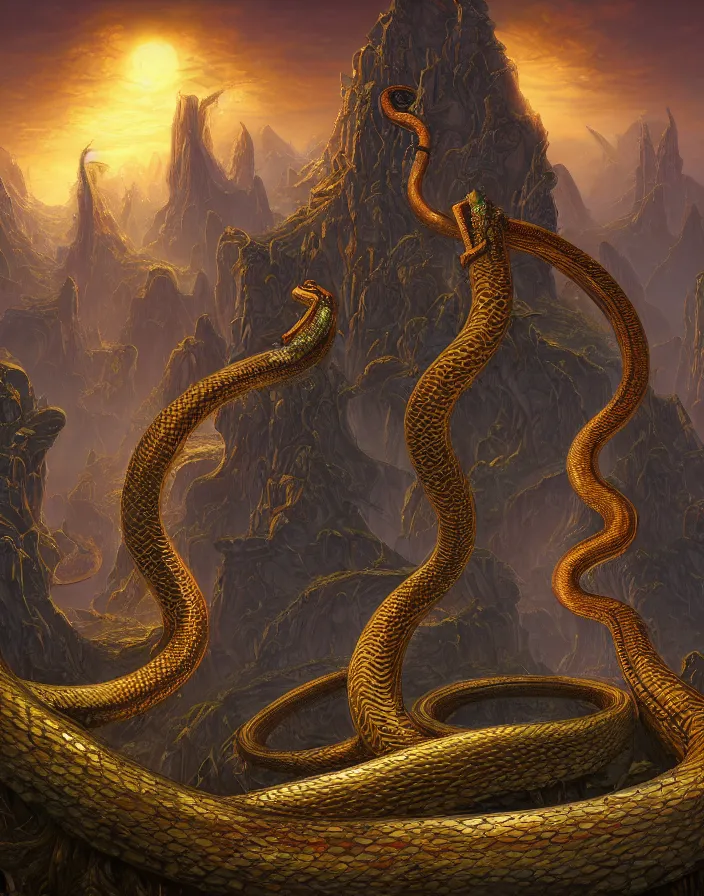 Prompt: serpent towers, LT-SEM by Tyler Edlin, fractals, copper veins, high details, recursion