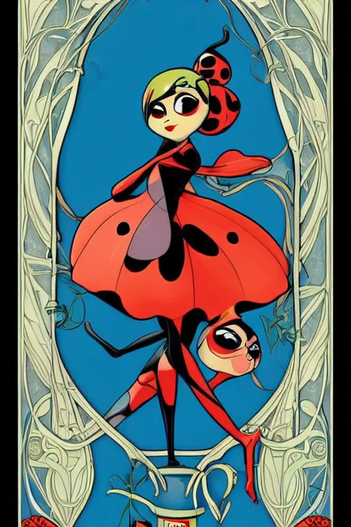 Prompt: art nouveau poster, miraculous ladybug