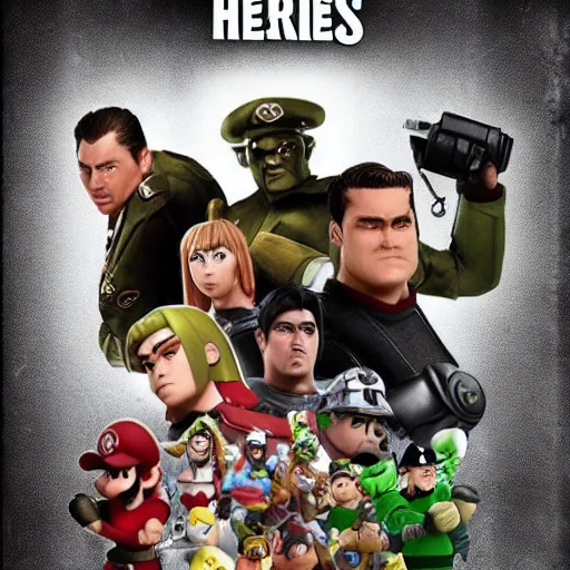 Image similar to Nintendo 64 Sarge's Heroes live action film poster, cinematic, main characters, advertisement, trailer