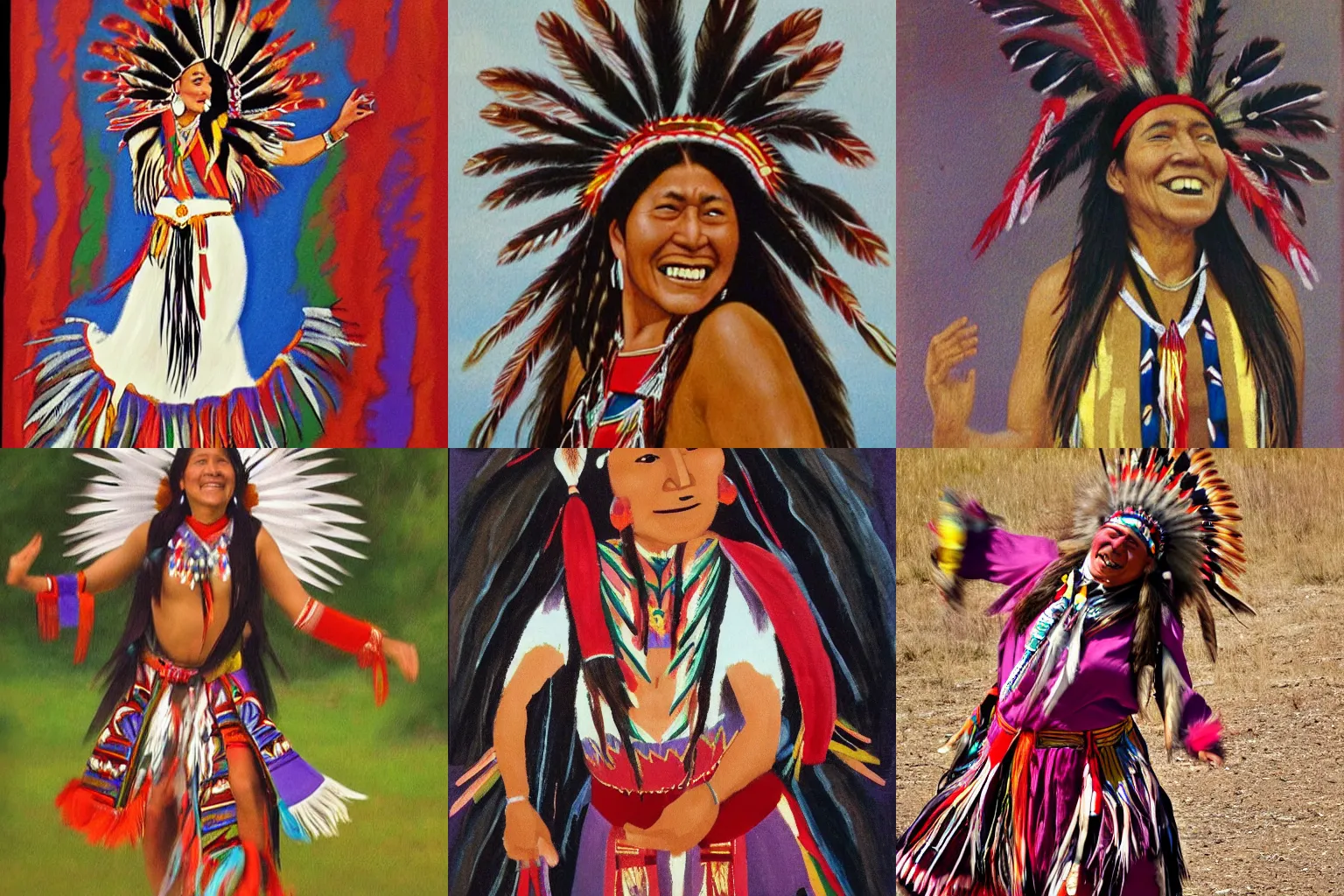 Prompt: native American woman dancing with joy